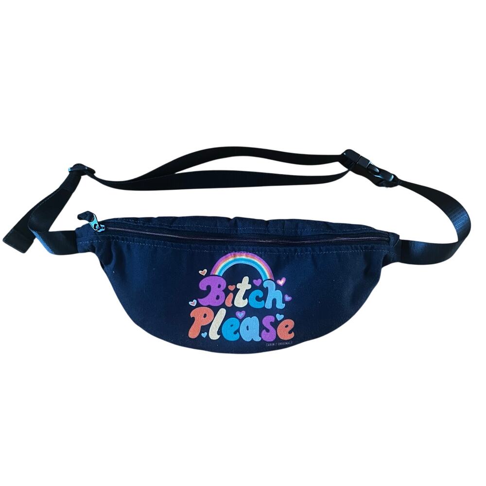 ❤️ 3/$25 B!tch Please Black Fanny Pack with Pockets and Rainbow